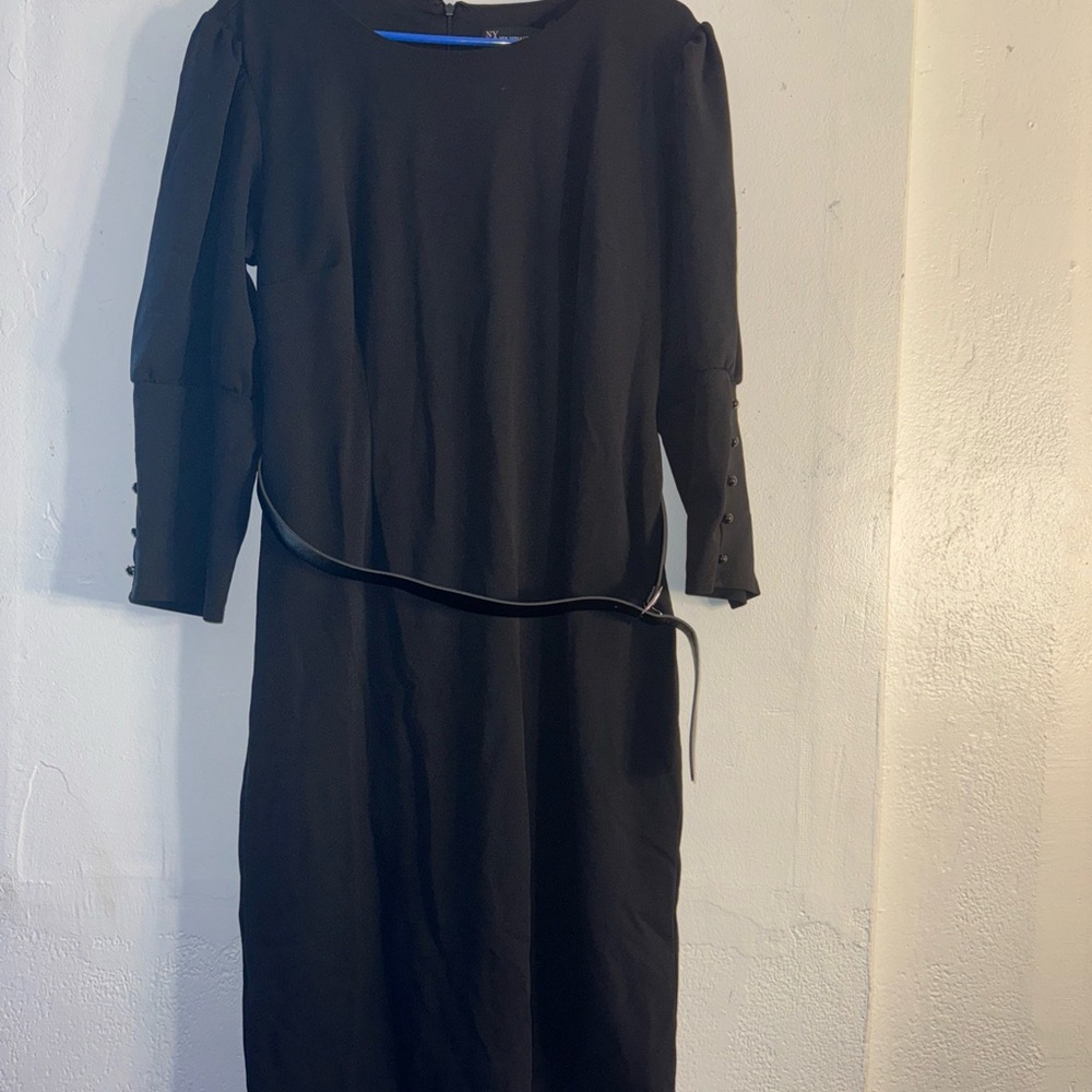 New York & Company Black Sheath Dress with Cuffed 3/4 Sleeves pre-owned